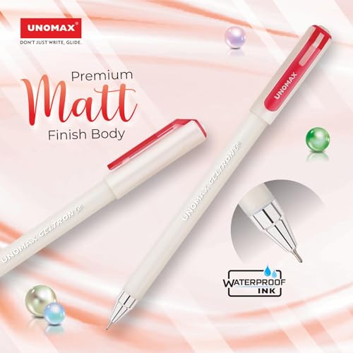Image of UNOMAX Geltron Pearl 20 (20 Red) | Professional Ergonomic Design for Daily Use, Exam-Friendly | Fast-Flowing Ink, Writing Precision, Budget-Friendly,