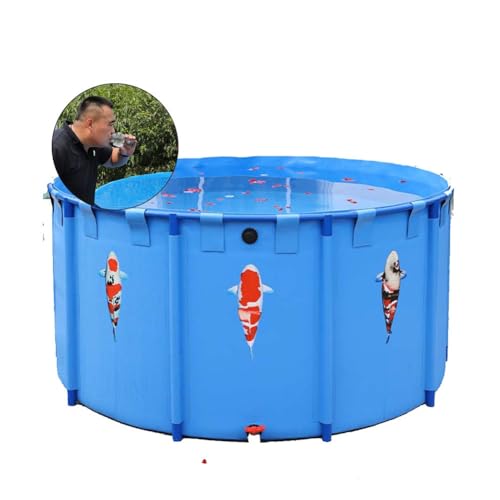 Genérico Estanque de Lona Azul para Peces, Piscina elevada para koi y Peces Dorados, de PVC Resistente con Estructura de Acero, Estanque portátil con válvula de Drenaje, tamaño 2,5 x 0,8 m