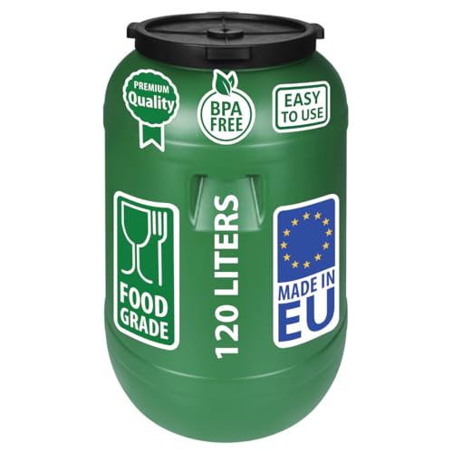 F & R Regentonne mit Deckel 120 Liter aus HDPE I Futtertonne Pferd I Wassertank Fass Tonne mit Deckâ€¦ – Miniatur