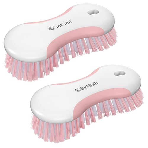 SetSail Multi-Purpose Scrub Brush of 2 Pack, Stiff Bristles Cleaning Brush with Non-Slip Grip Heavy Duty Scrub Brushes for Cleaning Bathroom Kitchen Tile Bathtub Sink, Pink