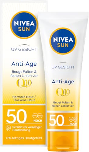 NIVEA SUN UV Gesicht Q10 Anti-Age Sonnenschutz mit LSF 50 (50 ml) feuchtigkeitsspendende Gesichtssonnencreme Anti-Falten Sonnencreme mit Schutz vor UVA/UVB-Strahlen