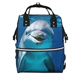 FHEBNDS Dolphin With Smile Diaper Bag Essentials Travel Tote Nappy Backpack Large Capacity Mummy Backpack Multifunction Waterproof Teacher Nurse Bag 15.7 inch Work laptop Bags