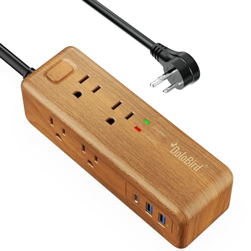 Power Strip Surge Protector 8 Outlet with 2 USB-A+1USB-C Ports Charging Station Long Extention Cord Right Angle Flat Plugs Circuit Breaker for Home Office Dorm Room (Light Wood USB-C)