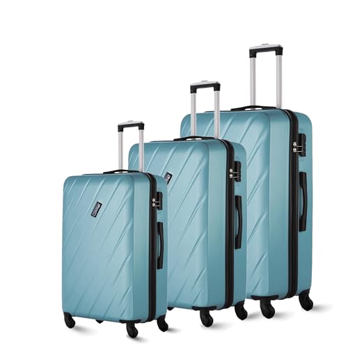 Image of CONWAY Aero 55cm+65cm+75cm, (Small+Medium+Large) Trolley Bag Set of 3, ABS Hard Case Suitcase, 8 Wheels, TSA Lock, Lightweight, Luggage Travel Trolley Bags for Weekend Trips - Teal