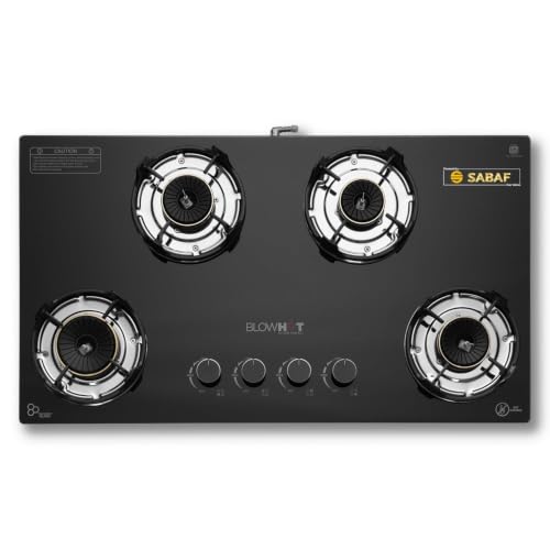 BLOWHOT Auto-Ignition Premium Hybrid Design Quartz 4 Burner Gas Stove, Hybrid Hob, Toughened Glass Top, SABAF Gas Valve, 2 Years...