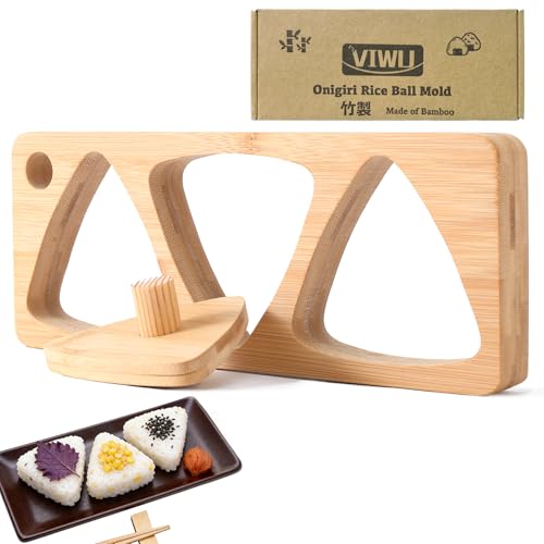 VIWU Onigiri Mold – Bamboo Triangle Rice Ball Mold with Press Plate, Wooden Musubi Maker for Sushi, Rice Balls, Bento,Family Lunch & Picnic