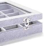BASUWELL 30 Grids Velvet Glass Jewellery Ring Bracelet Display Organiser Case Holder Earrings Storage Box - Image 5