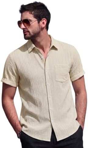 TAGDO Men's Textured Casual Shirt | Short Sleeve Button Down Shirt for Man | Lightweight Summer Beach Shirt with Chest Pocket | Shirts Utility for Travel and Holiday Wear (5182)