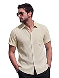 Tagdo Camisa de manga corta para hombre con bolsillo en el pecho para actividades al aire libre de verano, Blanco roto, 48