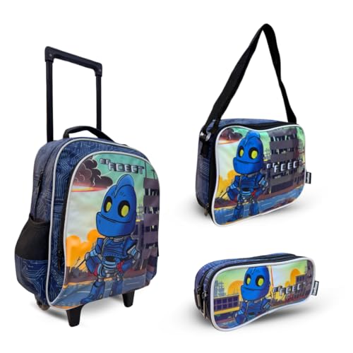 Balboa Kit Escolar Infantil Robô AMZ-159 Mochila de Rodinhas 14', Lancheira Térmica e Estojo com 2 Compartimentos