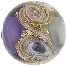 Plum with Aventurina and 24kt Gold Foil Mare Round 14mm Murano Glass Bead Handmade Lampwork