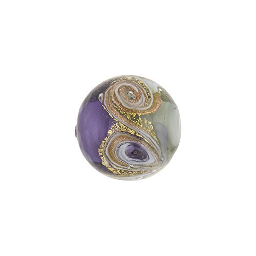 Plum with Aventurina and 24kt Gold Foil Mare Round 14mm Murano Glass Bead Handmade Lampwork