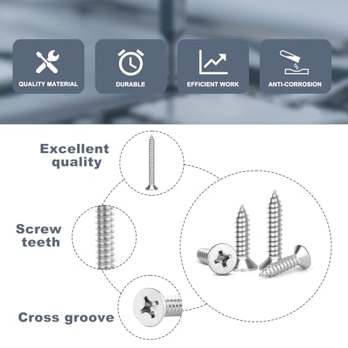 Image of QISHENG 80 PCS #8 Stainless Steel Phillips Flat Head Wood Screws Assortment Set,Stainless Steel 18-8 A2(304) Screw,Home Screw Kit