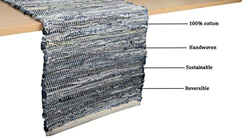 Denim Blue Table Runner - 14 X 72 Inches Vintage Style Table Runners Ethnic Decorative Chindi Rag Runner Kitchen Accessories #TOP3