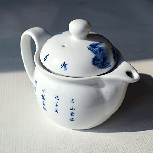 Bule de chá 350ml azul e branco flor de porcelana barril clássico pote de água (peônia vistosa) (bra