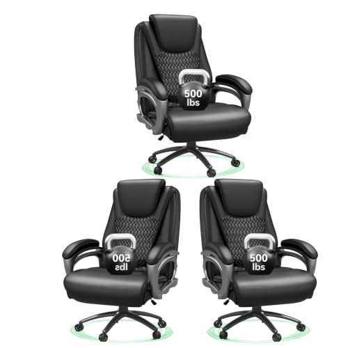 Image of Vogue Furniture Direct Big and Tall Office Chair 500lbs Set of 3, Heavy Duty High Back PU Leather Desk Chair, Adjustable Height Rolling Wheels Computer Chair for Home Office Work (Black)