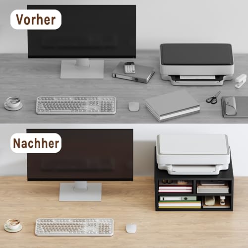 WOLTU Estanteria Oficina, Archivador 3 Compartimentos, Organizador Escritorio de 2 Niveles, Soporte Impresora, Mueble Oficina, Madera, 47x40x22,5cm,Negro, ASK15sz - imagen 4