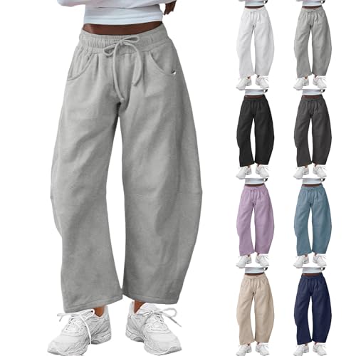 Barrel Sweatpants for Women High Waisted Wide Leg Sweatpants Lightweight Drawstring Baggy Lounge Pants with Pockets