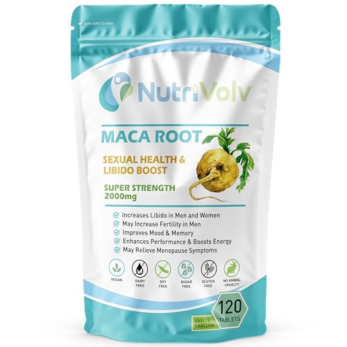 NutriVolv Maca Root Supplement 2000mg | 120 Vegan Tablets | High Strength Energy Stamina & Endurance Support | Fertility & Hormone Balance for Men & Women | Libido & Vitality Booster | UK Made