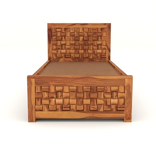 Image of Solid Sheesham Wood Single Size Bed with Box Storage for Bedroom Living Room Single Cot for Home Wooden Palang for Hotel (Honey, Size 6 * 3)