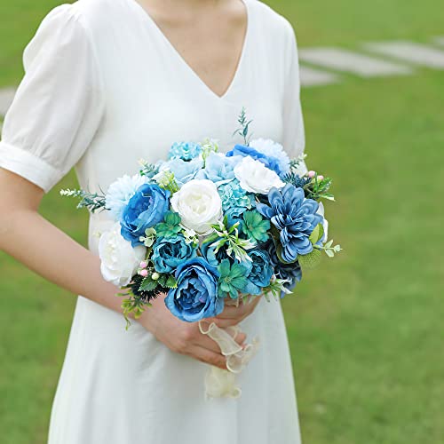 Kuujojo Artificial Flowers Combo, Fake Flowers For Diy Tables Centerpieces Baby Shower Bridal Shower Wedding Bouquet Arrangements Party Candle Holder Cake Decor Flower Home Decorations (Blue White) #TOP5