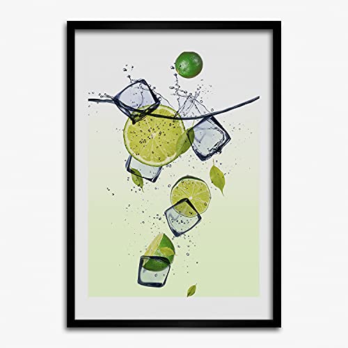 Cadre en bois MDF Tulup 50x70 cm avec affiche moderne de limes et glaçons pour votre déco