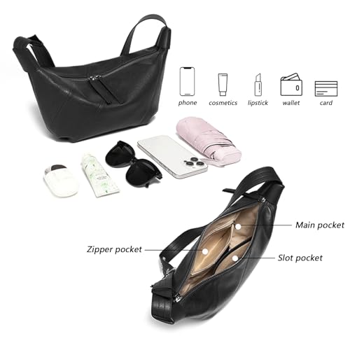 Image of MFFOR Genuine Leather Hobo Bags for Women, Crescent Bag Crossbody | Designer handbag, 9.8*3.9*7inch, Slouchy shoulder purse, Adjustable strap, Daily life