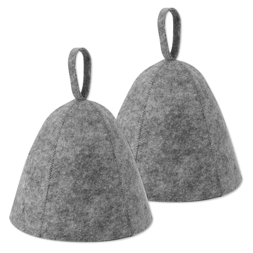 BOXOB 2pcs Sauna Hats for Men Women, Felt Russian Banya Sauna Cap High Absorbent Unisex Sauna Accessories Gift for Steam Shower Bath (Gray)