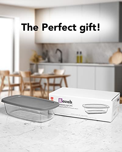 Razab Large 7.6 Cups/1800 Ml/1.9 Qt Glass Loaf Pan With Lids - Meatloaf Pan Bpa Free Airtight Lids Grip Handle Easy Carry, Microwave And Oven Safe - Loaf Pans For Baking Bread, Cakes, Glass Loaf Pan #TOP7