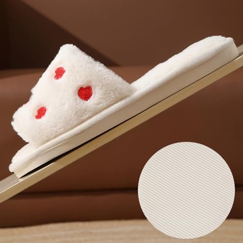 Cute Hearts Home Slippers for Women Men Indoor Cozy Open Toe Bedroom Slipper with Red Heart Fuzzy Plush Couple House Shoes Non Slip Lightweight Travel Portable3