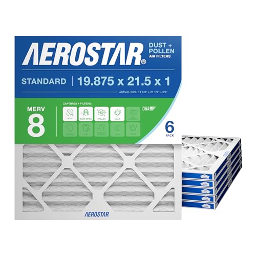 Aerostar 19.875x21.5x1 MERV 8 Air Filter, 6 Count, ACTUAL SIZE (19.875 x 21.50 x 0.75), HVAC, Air Conditioning & Furnace Filter Captures Dust, Lint & Pollen (MPR 600 / FPR 5), Made in USA