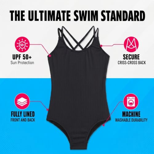 Image of Kanu Surf Girls' Reese UPF 50 Beach Sport Criss-Cross One Piece Swimsuit