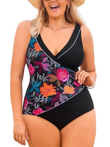 CUPSHE Plus Size Women's One Piece Swimsuit Surplice V Neck Swimwear Adjustable Straps Bathing Suit