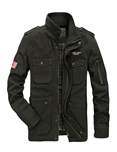 Springrain Men's Slim Fit Stand Collar Tooling Cotton Jacket Coats (Army Green, X-Small)