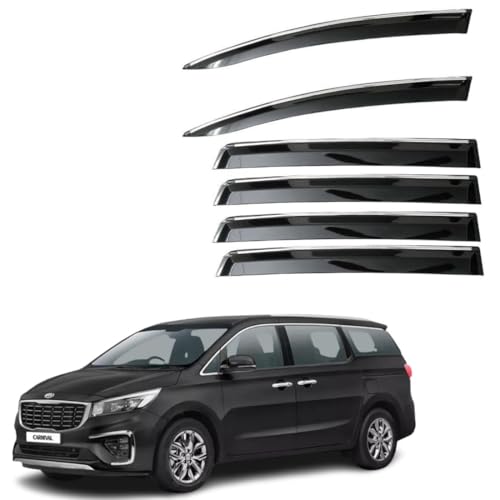 Image of CAR SAAZ Unbreakable Chrome Smoke Door Visor for Carnival (2020-2023)| Premium Sun, Rain Wind Deflector Chrome Strip Side Door Rain Visor - Set of 6 Pcs