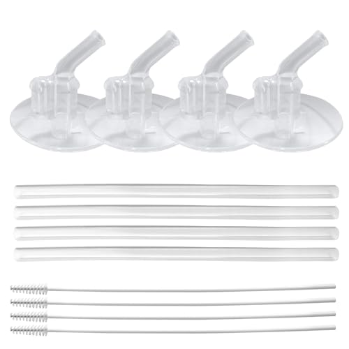 Image of 4 PCS Clear Silicone Replacement Straws with Cleaning Brushes - Specifically Designed for Thermos Funtainer 12 oz Bottles, F401 & F410 Models, for Kids & Toddlers