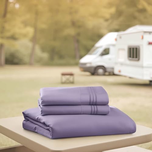 Image of Nestl Grayish Purple Short Queen Sheets for RV, Hotel Luxury RV Queen Sheets Set, 4 Piece Fitted Bed Sheet Set and Pillowcases, Super Soft, Wrinkle-Free, and Breathable Camper Bedding