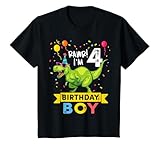 Kids 4 Year Old Boy T Rex Dinosaur 4th Birthday T-Shirt