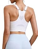 Litherday Sujetador Deportivo Mujer Soporte Medio sin Aros Espalda Nadadora Ajustable Transpirable Top Deportivo sin Costuras Copas Extraíbles Yoga Fitness Blanco L