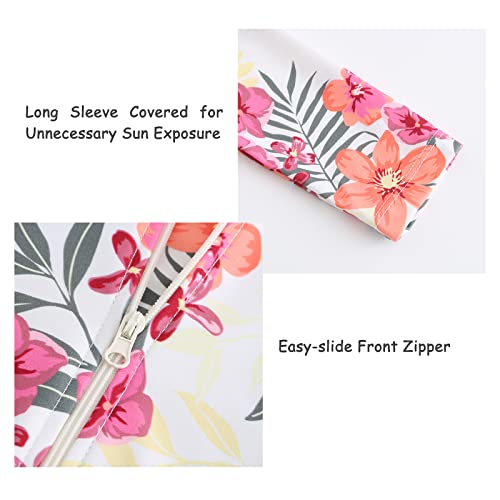 Image of Moon Tree Girls One Piece Swimsuits Long Sleeve Rash Guard Zipper Front Bathing Suit UPF 50+