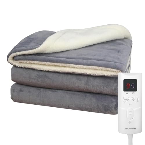 RUIANBAO Couverture électrique, Couverture chauffante en Flanelle avec 9 Niveaux de Chauffage et minuterie d'arrêt Automatique de 5 Heures, Lavable en Machine.