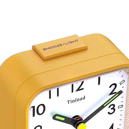 Tinload Small Battery Operated Analog Travel Alarm Clock Silent Non Ticking,Gentle Wake, Ascending Beep Sounds, Snooze,Lighted on Demand,Easy Set