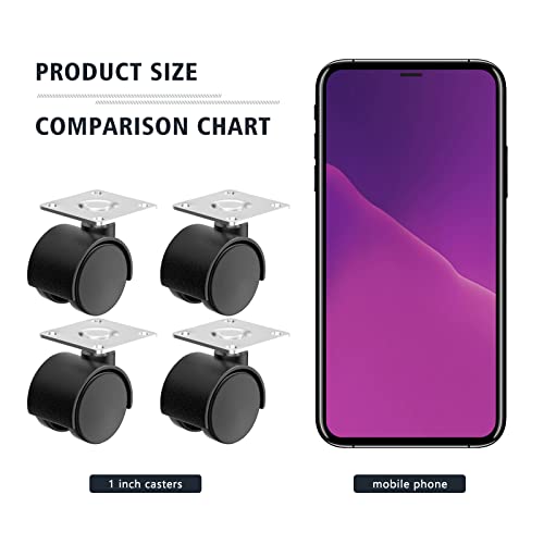 4-Piece Set Of 1-Inch Furniture Casters, Replacement Cart Casters, Nylon Plastic Small Swivel Casters, Used For Workbenches And Tables (Black) #TOP5