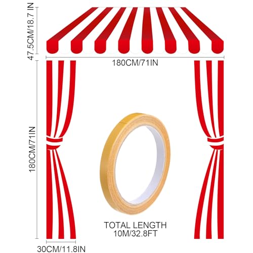 Ziliny 3 Pcs Carnival Decorations Circus Awning Decoration Carnival Party Decorations Red and White Banner Circus Tent Halloween Awning Concession Stand Decor for Party