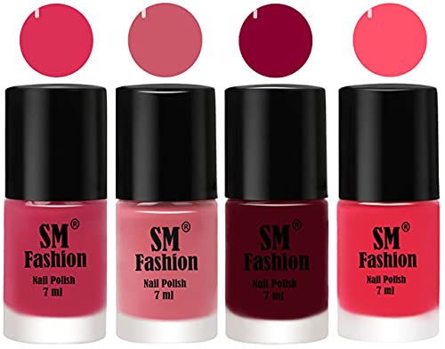 Image of Nail Polish Combo Set (Pack of 4) Quick Dry Gel Finish Nail Paint | Dusty Pink,Nude Pink,Boysenberry,Dark Pink | 7 ml Each