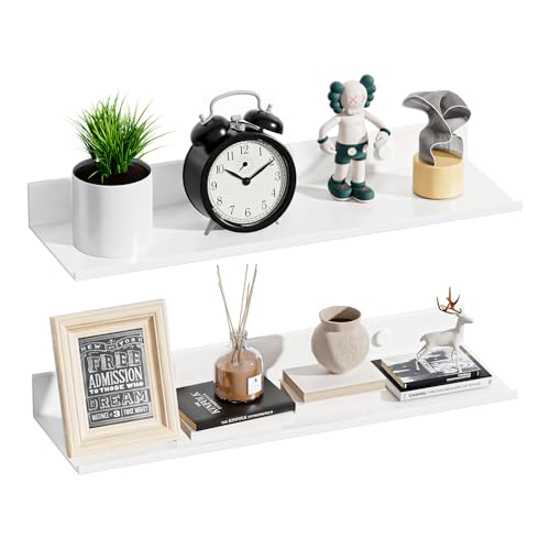 Wisfame Etagere Murale Blanche de 40 cm, Moderne Tablette Flottante Décorative en Métal, Rangement...