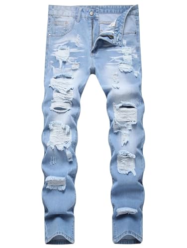 Men's Ripped Street Slim Straight-Cut Denim Pants 6
