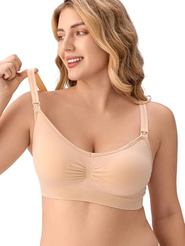 Image of Angelhood Womens Seamless Sleep Nursing Bra,Breastfeeding Maternity Bra with Remove Bra Pads Extenders Pack of 3
