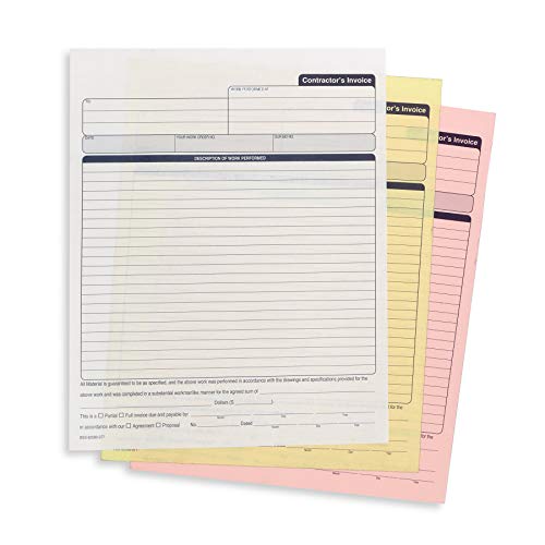 Blue Summit Supplies Contractors Invoice Book, 3 Part Carbonless Forms With White, Yellow, And Pink Copies, Work Order Receipt Book With Blank Invoice Sheets, 8-3/8 X 11-5/8 Inch, 50 Pack #TOP4