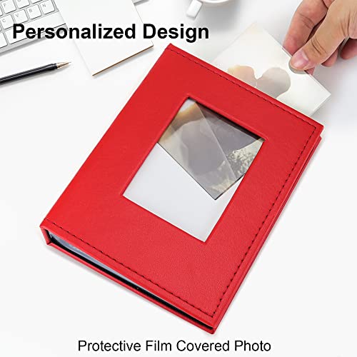 Image of Vienrose Small Photo Album 4x6 Holds 52 Photos, 2 Pack Mini Leather Photo Album with Cover Window, Acid-Free Baby Picture Album for Wedding, Family, Travel & Gift Keepsake, Red